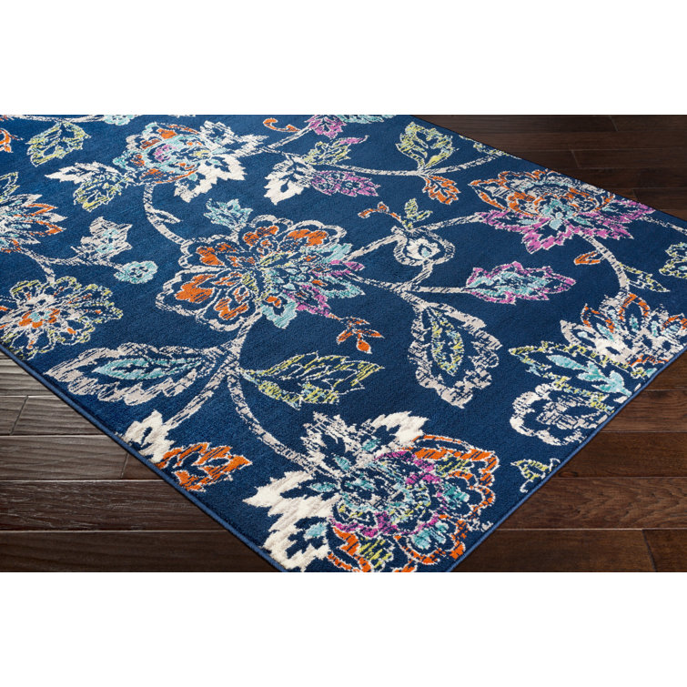Navy Floral Rug Capulet handknotted blue floral rug 5'x8'.